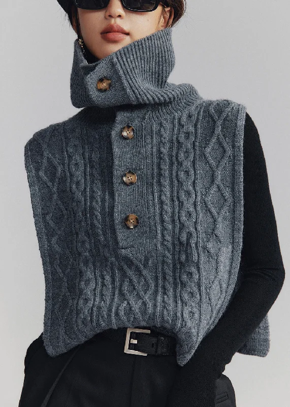 Quilted down women's coats with removable hoods for outdoor activitiesFrench Dark Gray Turtleneck Button Cable Knit Waistcoat Sleeveless Quilted down women's coats with removable hoods for outdoor activitiesFrench Dark Gray Turtleneck Button Cable Knit Waistcoat Sleeveless