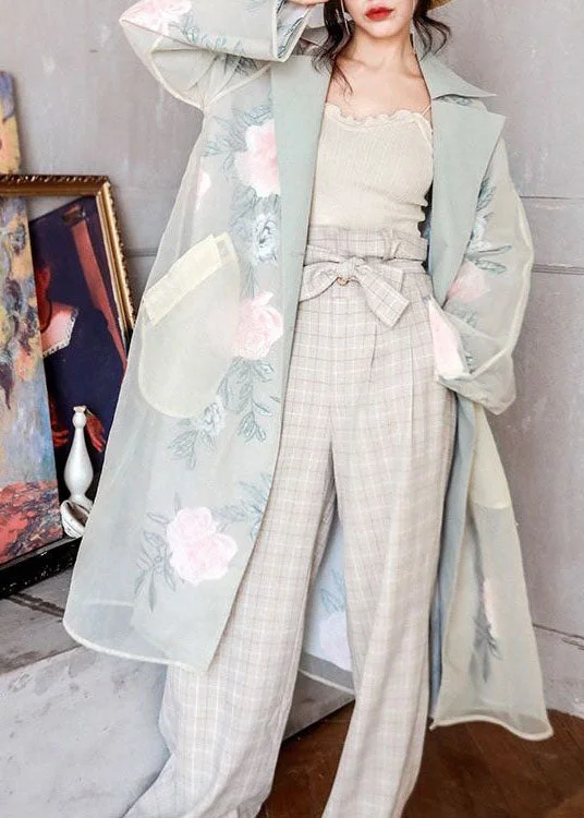 Women's cropped leather coats with silver studs for an edgy lookFrench Floral Peter Pan Collar Pockets Patchwork Organza Trench Coats Spring