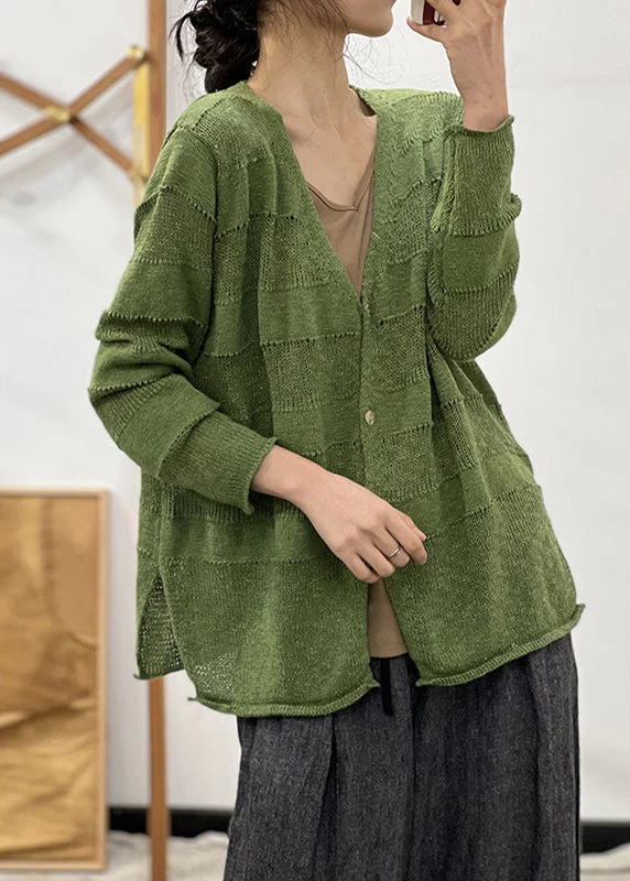 Women's pea coats with brass buttons for a nautical - inspired styleFrench Green Button Side Open Cotton Knit Coats Long Sleeve Women's pea coats with brass buttons for a nautical - inspired styleFrench Green Button Side Open Cotton Knit Coats Long Sleeve
