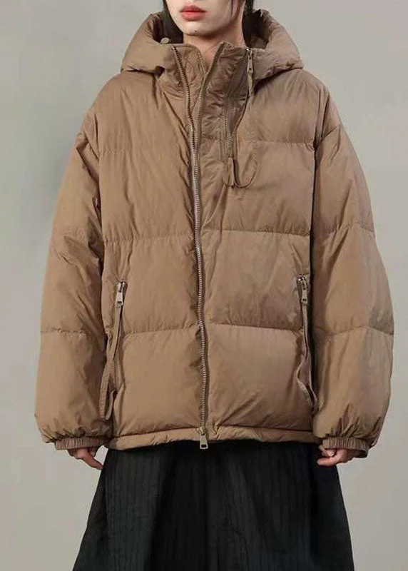 Women's longline double - breasted camel coats for a sophisticated lookFrench Khaki Hooded Pockets Thick Duck Down Puffer Jacket Winter Women's longline double - breasted camel coats for a sophisticated lookFrench Khaki Hooded Pockets Thick Duck Down Puffer Jacket Winter