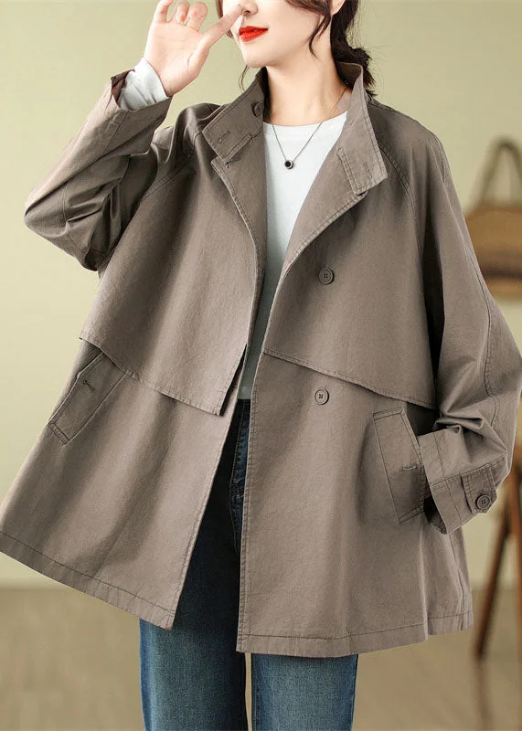 Hooded women's puffer coats in neon colors for high - visibility sportsFrench Mocha Stand Collar Patchwork Pockets Button Trench Coat Fall Hooded women's puffer coats in neon colors for high - visibility sportsFrench Mocha Stand Collar Patchwork Pockets Button Trench Coat Fall