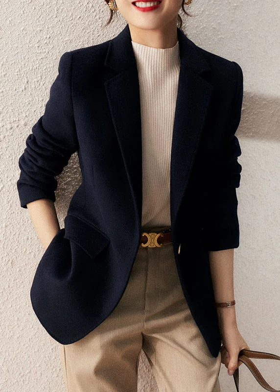 Women's longline double - breasted camel coats for a sophisticated lookFrench Navy Lapel Black Open Slim Fit Woolen Coat Fall Women's longline double - breasted camel coats for a sophisticated lookFrench Navy Lapel Black Open Slim Fit Woolen Coat Fall