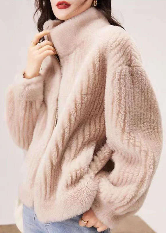 Women's faux fur coats in bright colors for a bold fashion statementFrench Pink Stand Collar Zip Up Patchwork Faux Fur Coats Fall Women's faux fur coats in bright colors for a bold fashion statementFrench Pink Stand Collar Zip Up Patchwork Faux Fur Coats Fall