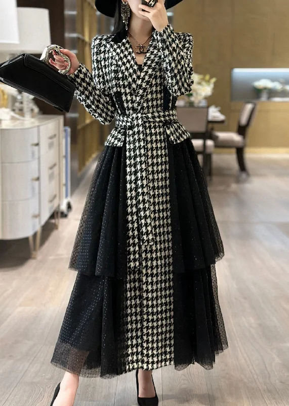 Oversized women's wool coats in a monochromatic look for a trendy outfitFrench Plaid Tie Waist Tulle Patchwork Long Trench Coat Fall Oversized women's wool coats in a monochromatic look for a trendy outfitFrench Plaid Tie Waist Tulle Patchwork Long Trench Coat Fall