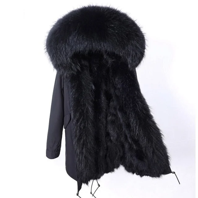 Embroidered women's cotton coats in a bohemian pattern for a unique designFull Black Long Thick Winter Jacket for Women with Natural Raccoon Fur Hood Embroidered women's cotton coats in a bohemian pattern for a unique designFull Black Long Thick Winter Jacket for Women with Natural Raccoon Fur Hood