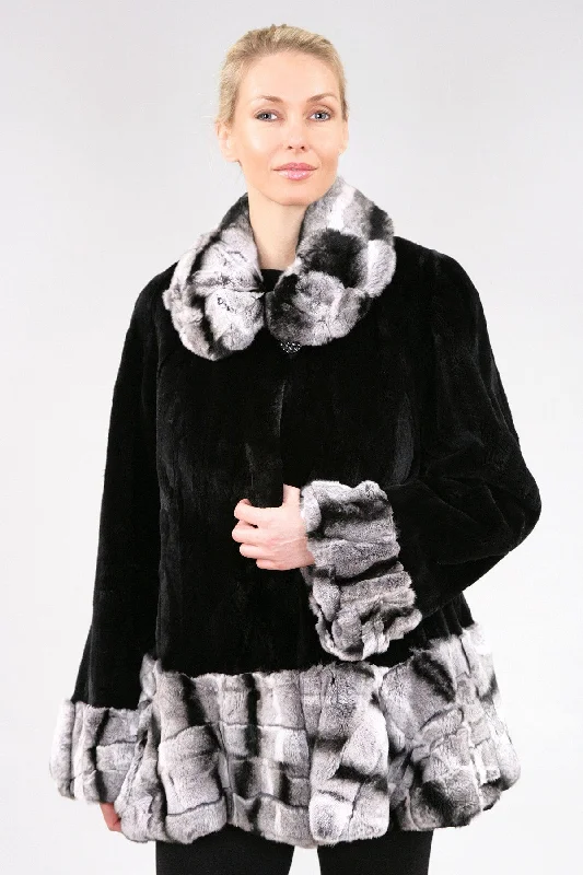 Plus size women's wool blend coats for a warm and stylish winter4 | Black Beaver With Chinchilla Rex Rabbit Coat Plus size women's wool blend coats for a warm and stylish winter4 | Black Beaver With Chinchilla Rex Rabbit Coat