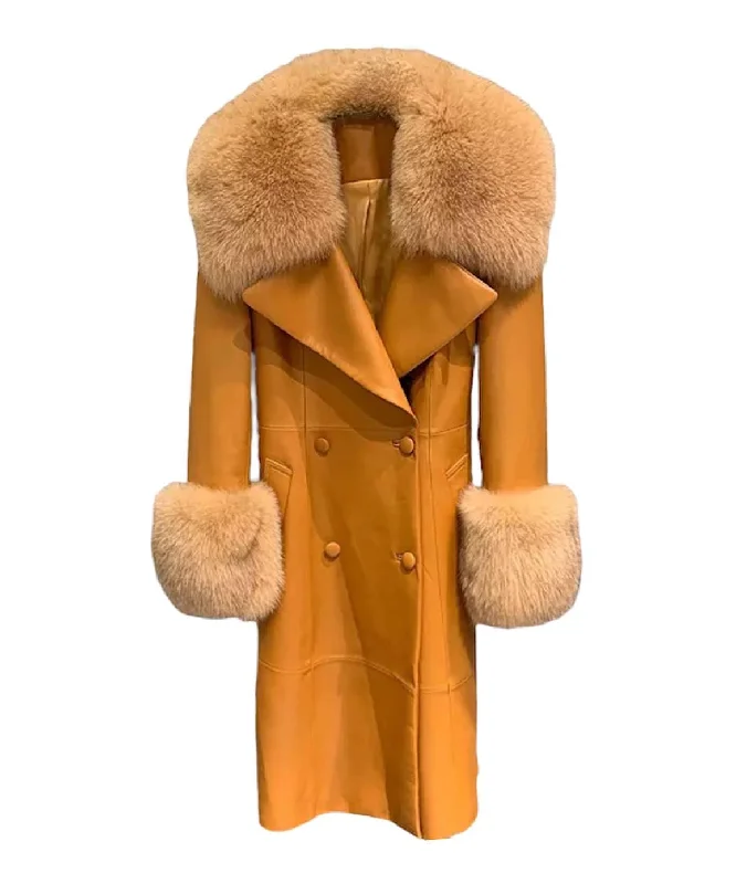Women's waterproof parka coats with multiple pockets for practicalityGenuine Sheepskin Leather Fox Fur Trimmed Coat In Hazel Women's waterproof parka coats with multiple pockets for practicalityGenuine Sheepskin Leather Fox Fur Trimmed Coat In Hazel