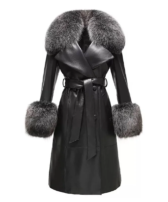 Women's faux fur coats in bright colors for a bold fashion statementGenuine Sheepskin Leather Fox Fur Trimmed Coat In Black Women's faux fur coats in bright colors for a bold fashion statementGenuine Sheepskin Leather Fox Fur Trimmed Coat In Black