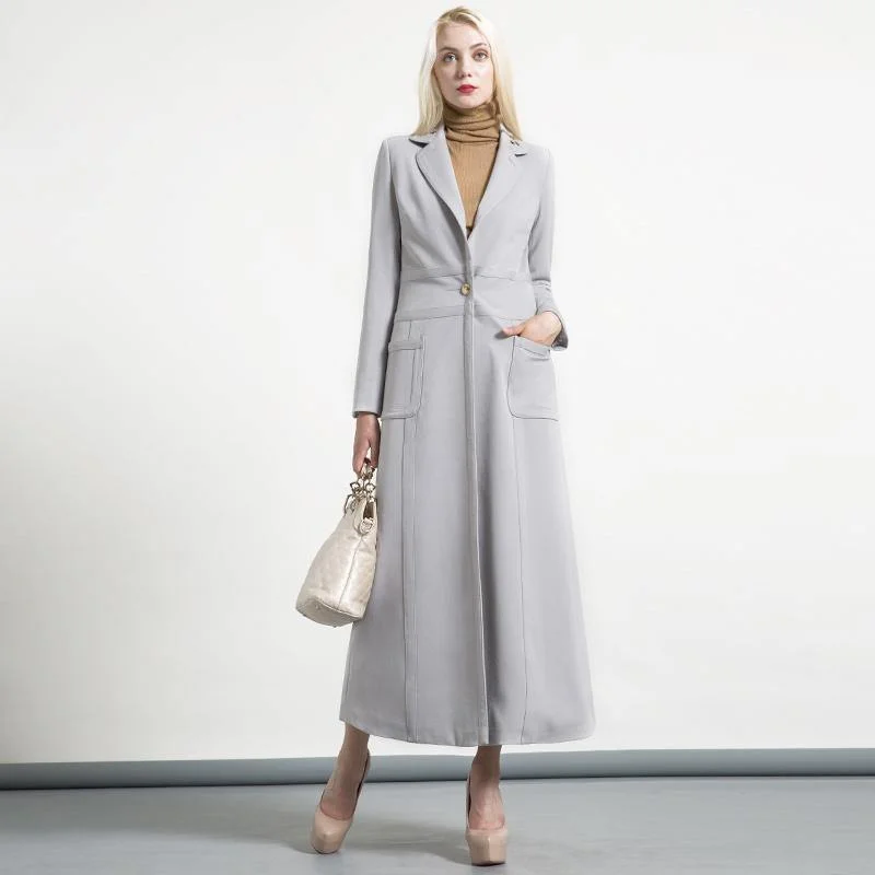 Checkered women's wool coats in a classic pattern for a timeless stylegray autumn winter cotton slim fit long coat elegant women lapel collar trench coats