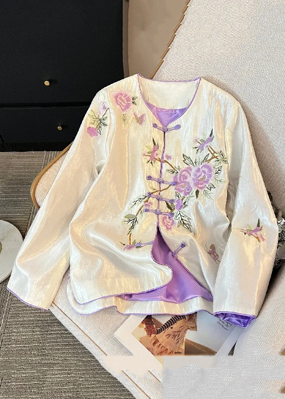 Women's waterproof parka coats with multiple pockets for practicalityHandmade Apricot Embroidered Button Silk Coats Fall Women's waterproof parka coats with multiple pockets for practicalityHandmade Apricot Embroidered Button Silk Coats Fall