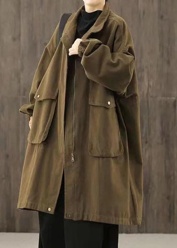 Petite women's wool blend coats with a tailored fit for a flattering silhouetteHandmade Coffee Casual zippered Pockets Patchwork Fall trench coats