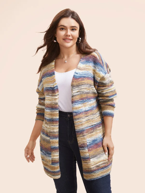 Heather Contrast Open Front Pocket Cardigan