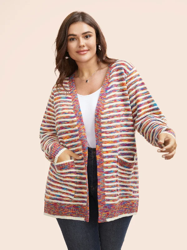 hooded women cardigan for added warmth and styleHeather Striped Open Front Pocket Cardigan hooded women cardigan for added warmth and styleHeather Striped Open Front Pocket Cardigan