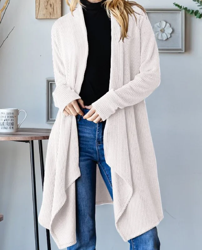 boyfriend style women cardigan for a relaxed fitRibbed Long Sleeve Open Cardigan