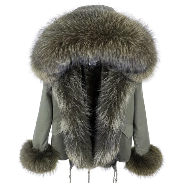 Shearling - lined women's leather coats for ultimate warmth and luxuryHigh Street Women's Winter Jacket with Long Sleeves and Racoon Fur Collar