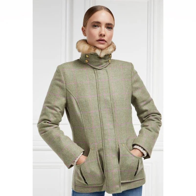 Women's cropped leather coats with silver studs for an edgy lookHolland Cooper Country Classic Ladies Jacket with Faux Fur Collar - Chartwell Check