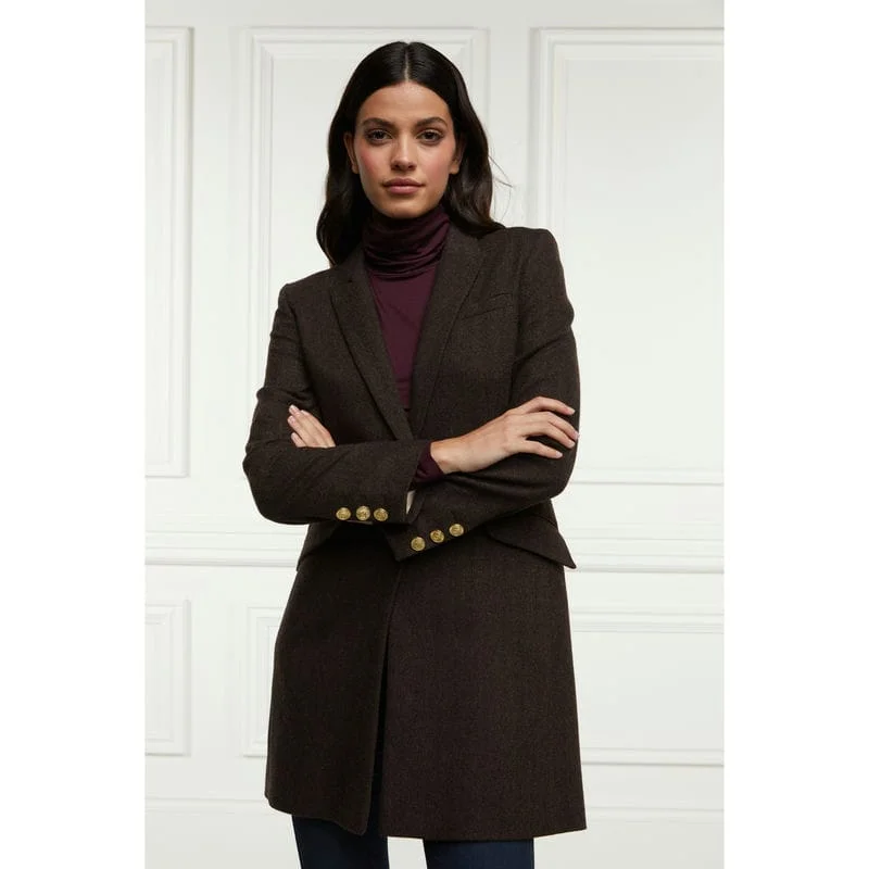Women's long - sleeve wool coats in a houndstooth pattern for a classic charmHolland Cooper Highgrove Ladies Tweed Coat - Chocolate Herringbone Women's long - sleeve wool coats in a houndstooth pattern for a classic charmHolland Cooper Highgrove Ladies Tweed Coat - Chocolate Herringbone