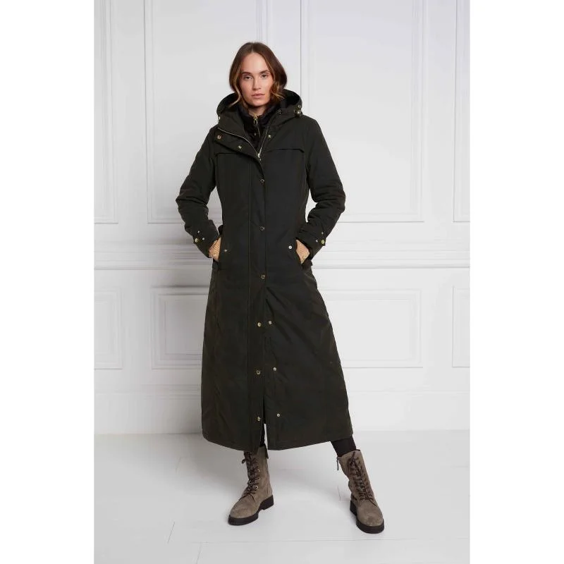 Mid - length women's down coats in a slim fit for a modern and sleek appearanceHolland Cooper Wax Longline Ladies Field Coat - Dark Olive