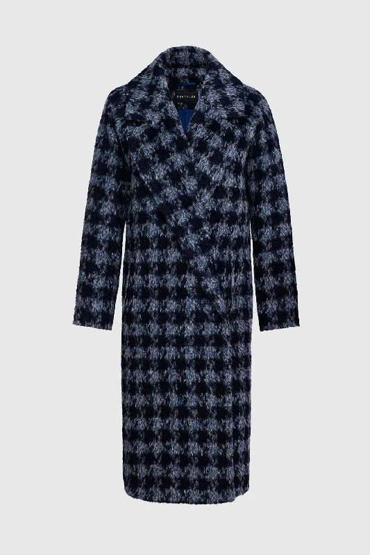 Women's reversible down coats with two - tone designs for versatile stylingHoundstooth Alpaca Long Raglan Sleeve Notched Collar Coat