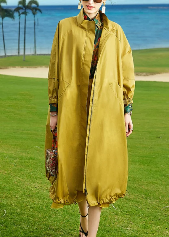 Oversized women's wool coats in a monochromatic look for a trendy outfitItalian Ginger Stand Collar Zippered Drawstring Cotton Long Trench Coats Spring