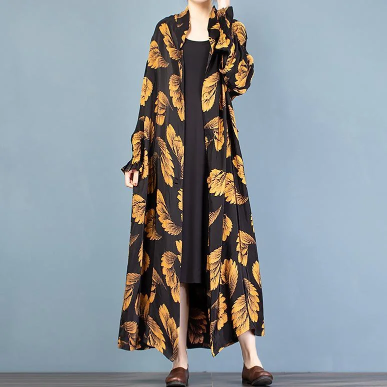 Women's cropped leather coats with silver studs for an edgy lookItalian gold print Fashion trench coat Gifts stand collar spring outwear