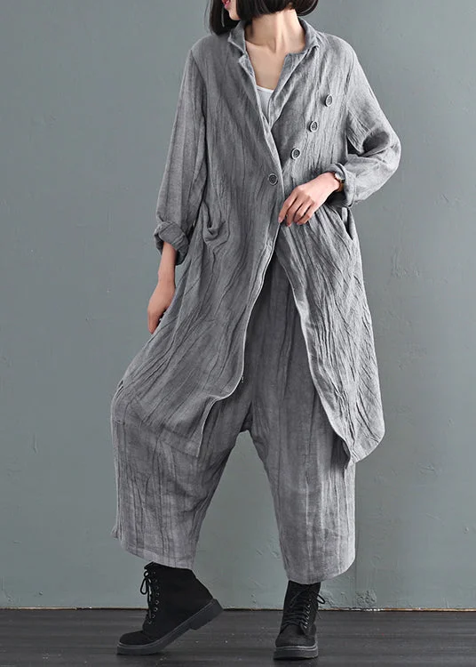 Water - resistant women's trench coats with adjustable cuffs for rainy daysItalian Grey Oversized Tie Dye Linen Coat Outwear Fall Water - resistant women's trench coats with adjustable cuffs for rainy daysItalian Grey Oversized Tie Dye Linen Coat Outwear Fall
