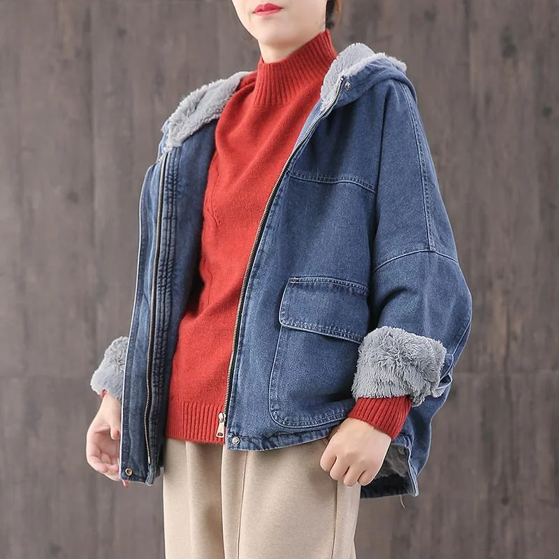 Belted women's cashmere coats in soft pastels for a luxurious feelItalian hooded thick Fine trench coat denim blue oversized coats