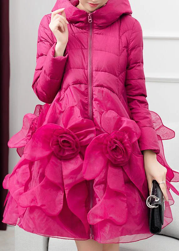 Women's reversible down coats with two - tone designs for versatile stylingItalian Rose Hooded Pockets Floral Patchwork Duck Down Winter Coats Women's reversible down coats with two - tone designs for versatile stylingItalian Rose Hooded Pockets Floral Patchwork Duck Down Winter Coats