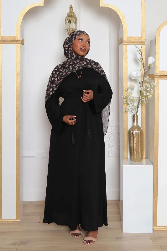 machine washable women cardigan for easy careIvy Essential Flare Abaya- Black