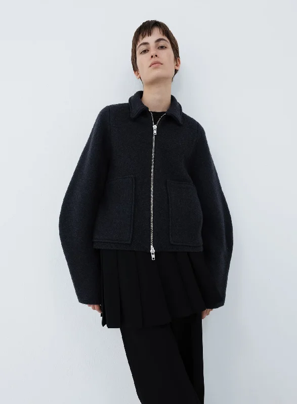 Women's knee - length wool blend coats with a fur collar for added warmthJacket boiled wool | dark grey Women's knee - length wool blend coats with a fur collar for added warmthJacket boiled wool | dark grey