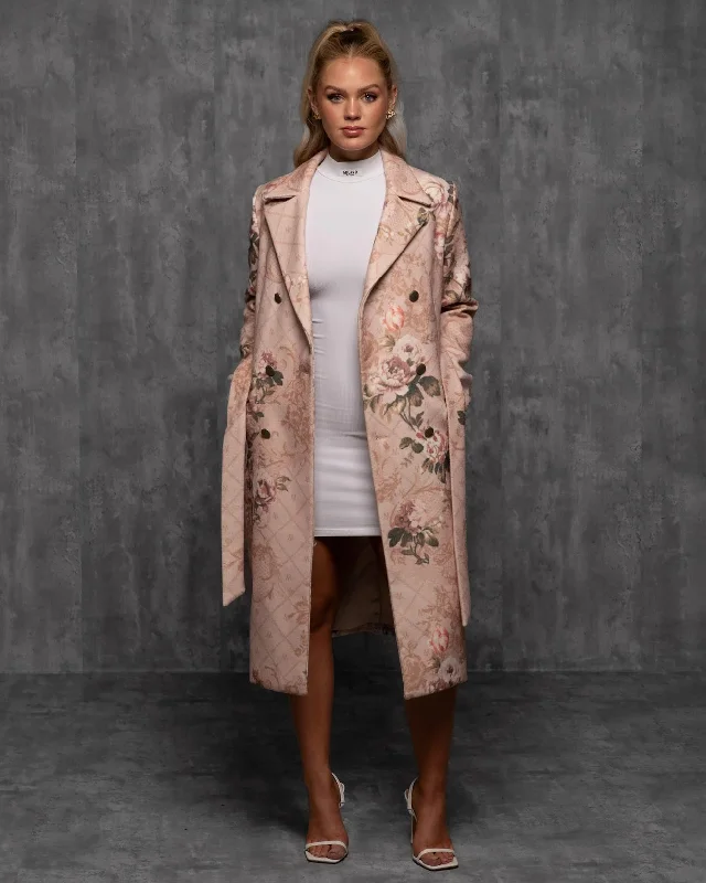 Women's long - sleeve wool coats in a houndstooth pattern for a classic charmJacquard Christian Trench