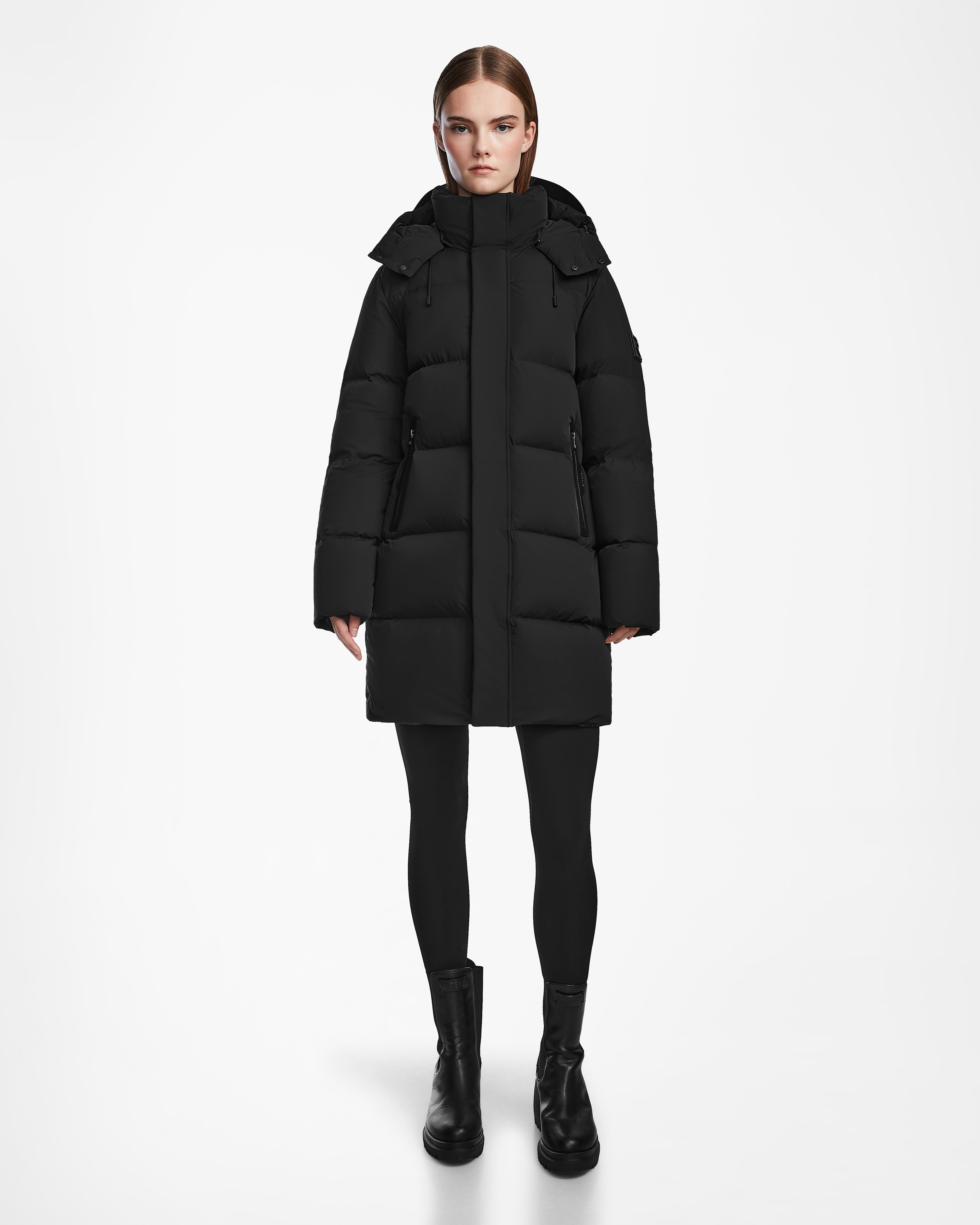 Hooded women's puffer coats in neon colors for high - visibility sportsJOELLE - 8124729 Black