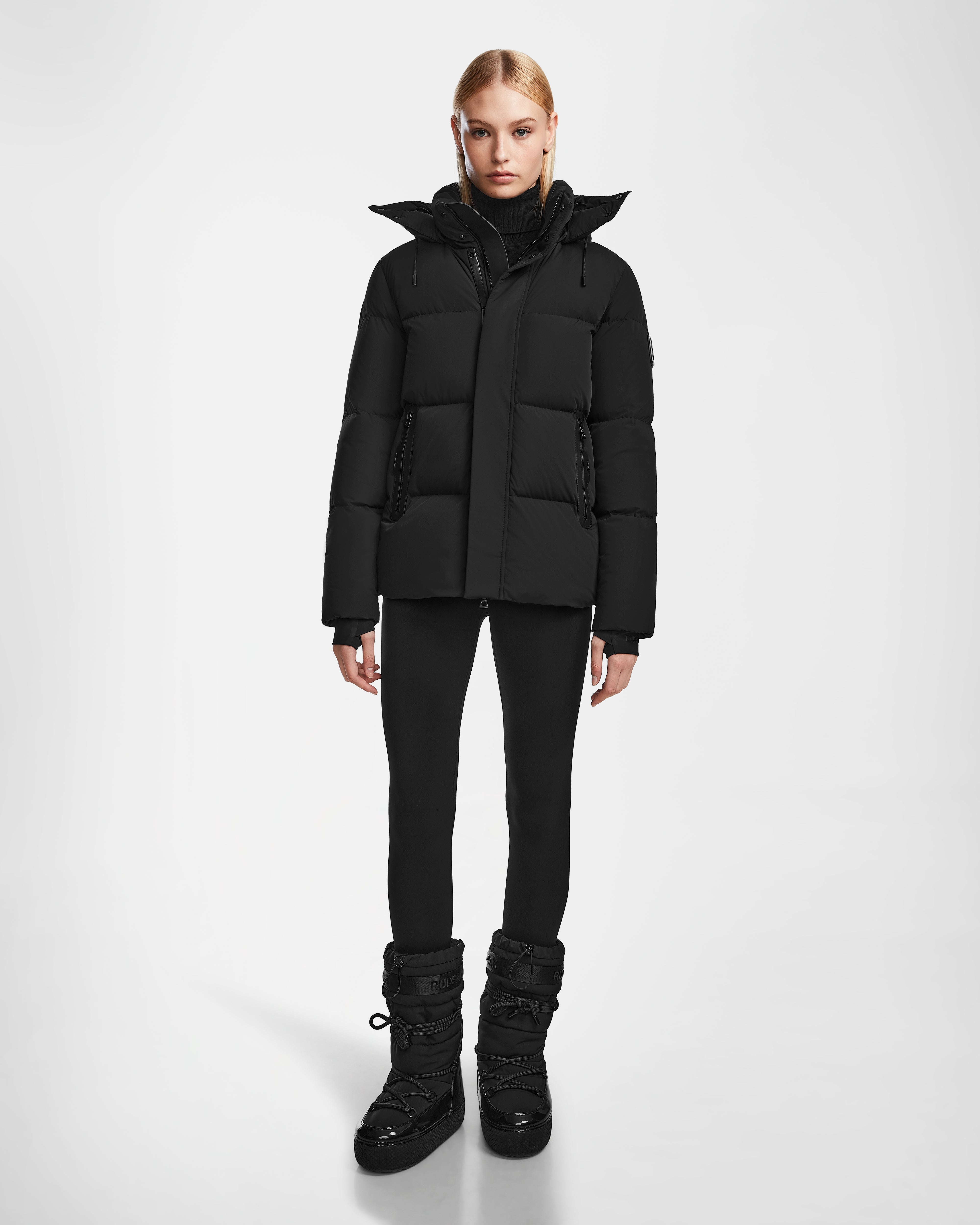 Hooded women's puffer coats in neon colors for high - visibility sportsJOON - 8124728 Black
