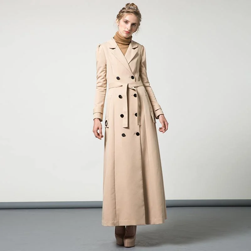 Plus size women's wool blend coats for a warm and stylish winterkhaki solid color cotton long coat long sleeve tie waist elegant maxi trench coats