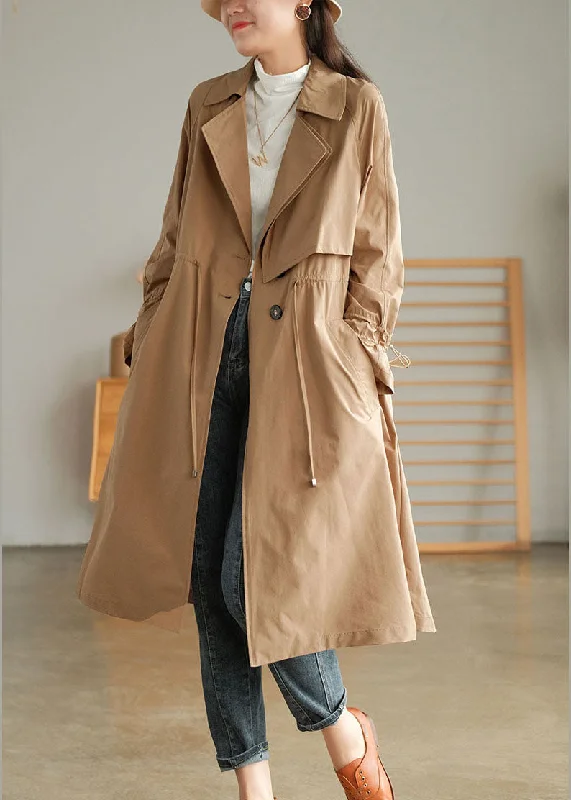 Shearling - lined women's leather coats for ultimate warmth and luxuryKhaki Solid Color Cotton Trench Coats Oversized Notched Fall