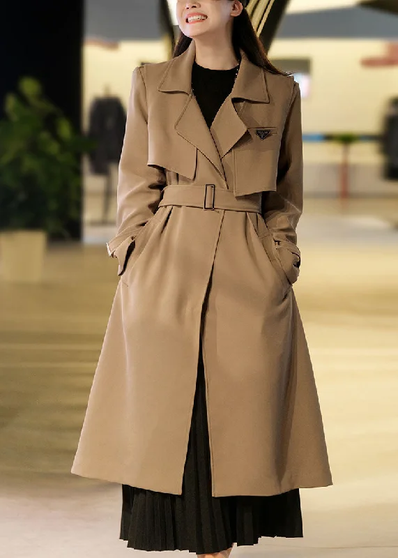 Women's pea coats with brass buttons for a nautical - inspired styleKhaki Spandex Trench Coats Two Piece Set Women Clothing Double Breast Fall