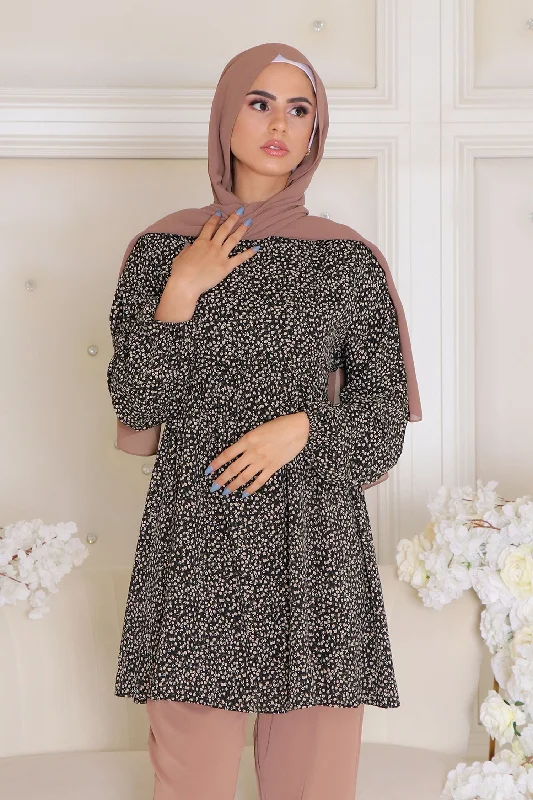 machine washable women cardigan for easy carekim Floral Smock Top- Black