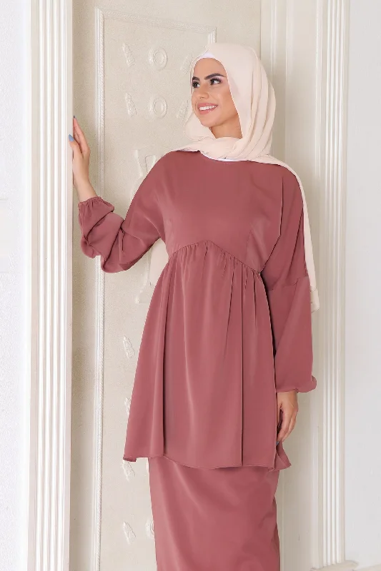 hand knitted women cardigan with artisanal charmKim Smock Top- Nude Pink