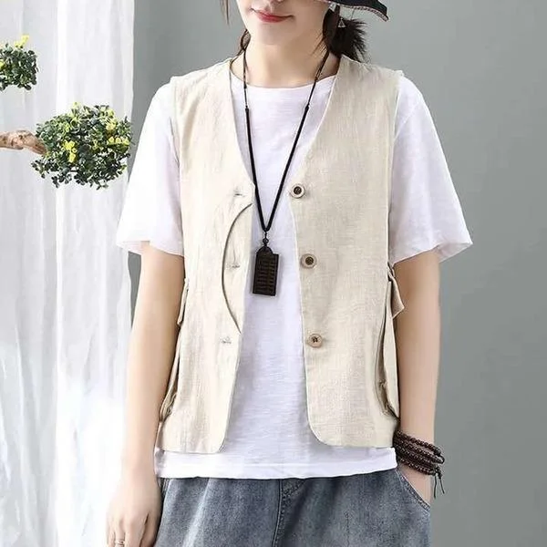 Water - resistant women's trench coats with adjustable cuffs for rainy daysKorean Style Vintage V-neck Single Breasted Loose Casual Female Cotton Linen Vest Coats Water - resistant women's trench coats with adjustable cuffs for rainy daysKorean Style Vintage V-neck Single Breasted Loose Casual Female Cotton Linen Vest Coats
