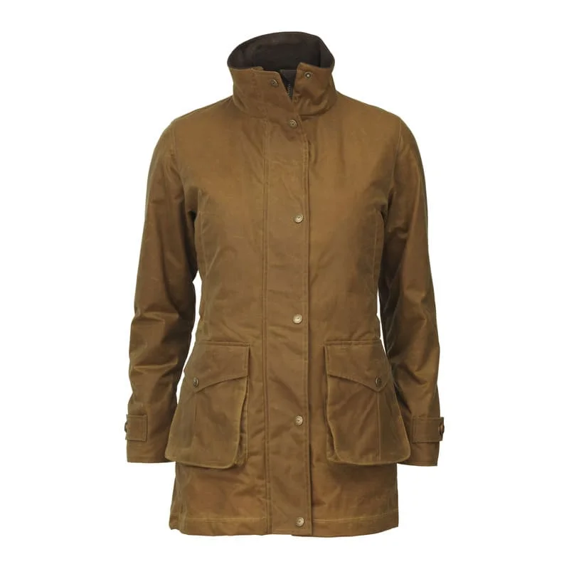 Hooded women's puffer coats in neon colors for high - visibility sportsLaksen Ashley Waxed Ladies Waterproof Coat - Stone