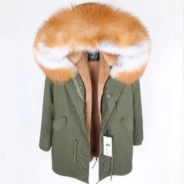 Women's waterproof parka coats with multiple pockets for practicalityLarge Women's Fox Fur Leather Hooded Long Detachable Lining Coats & Jackets