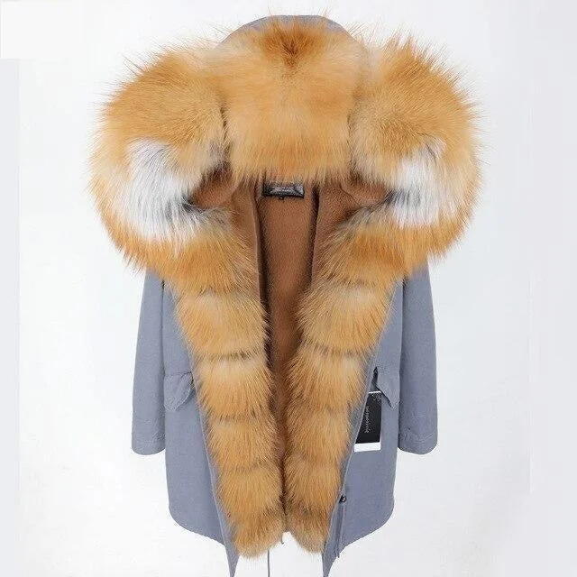 Women's faux fur coats in bright colors for a bold fashion statementLarge Women's Fox Fur Leather Hooded Slim Long Detachable Coats & Jackets
