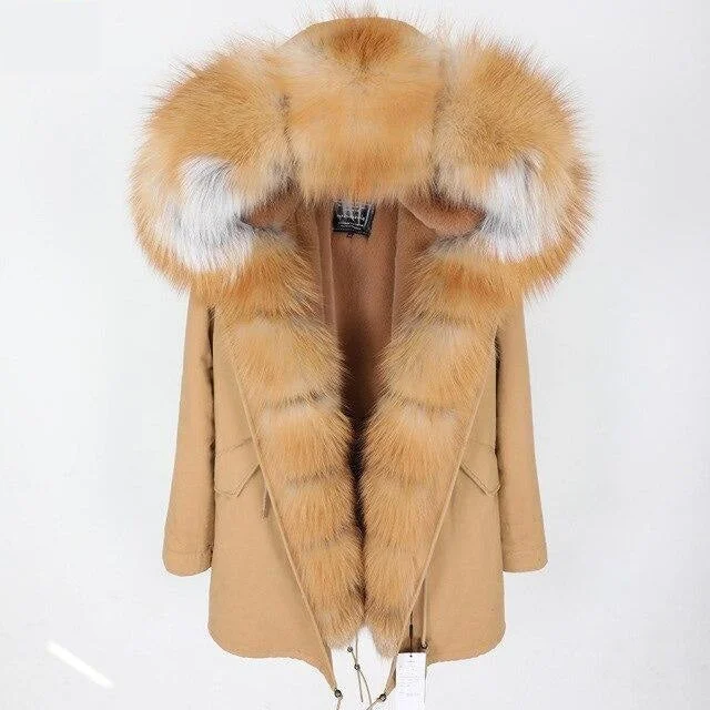 Plus size women's wool blend coats for a warm and stylish winterLarge Women's Fox Fur Leather Hooded Zip Long Detachable Coats & Jackets