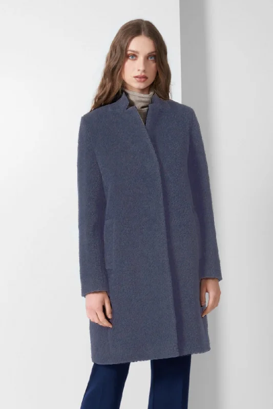 Women's knee - length wool blend coats with a fur collar for added warmthAlpaca & Wool Coat with Inverted Notch Collar 54001