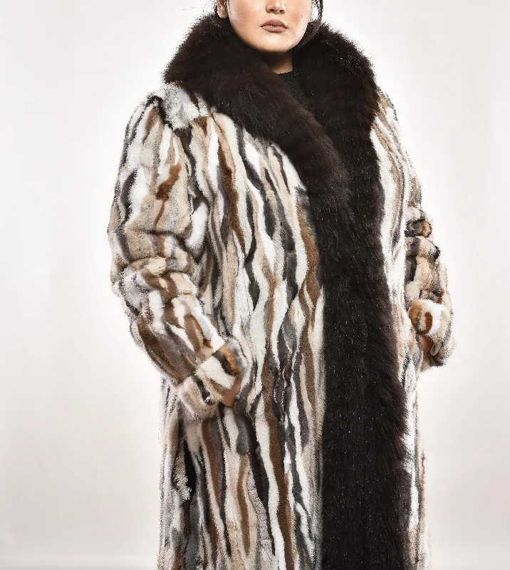 Long Coat Beige Mink with Fox Trim