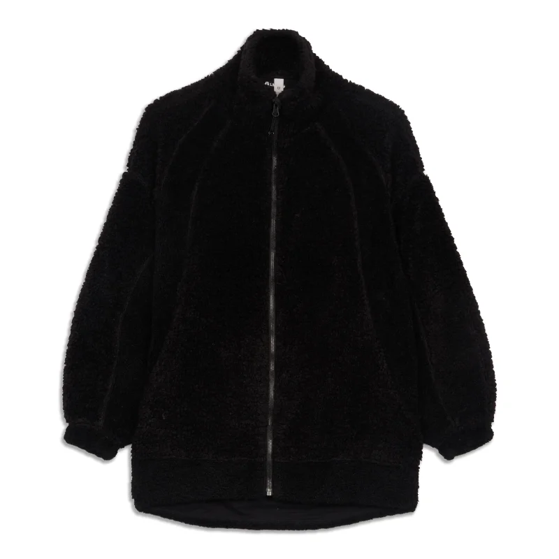 Women's long - sleeve wool coats in a houndstooth pattern for a classic charmLong Textured Fleece Jacket