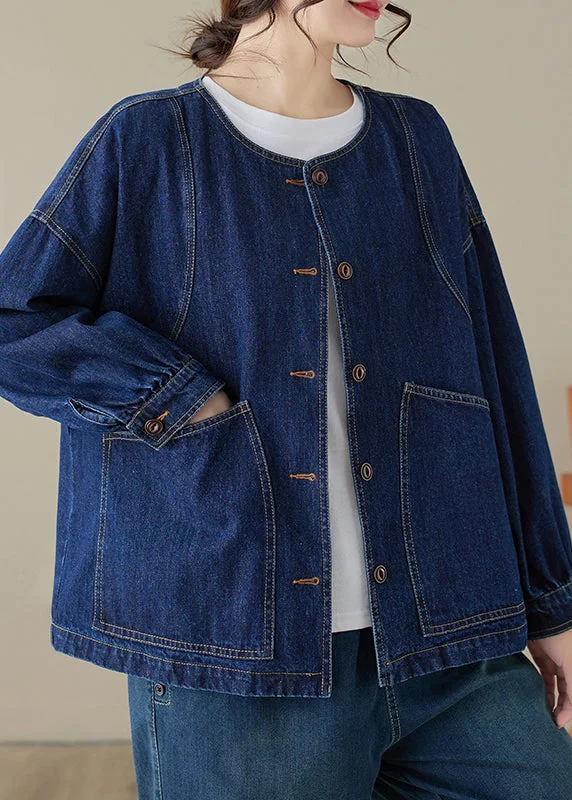 Embroidered women's cotton coats in a bohemian pattern for a unique designLoose Blue O-Neck Pockets Patchwork Denim Coats Long Sleeve Embroidered women's cotton coats in a bohemian pattern for a unique designLoose Blue O-Neck Pockets Patchwork Denim Coats Long Sleeve