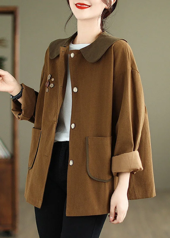 Plus size women's wool blend coats for a warm and stylish winterLoose Caramel Pockets Patchwork Coats Fall Plus size women's wool blend coats for a warm and stylish winterLoose Caramel Pockets Patchwork Coats Fall