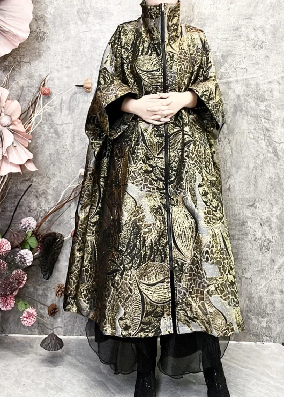 Women's long - sleeve wool coats in a houndstooth pattern for a classic charmLoose Fitting Versatile Oversized Trench Coat Patchwork Jacquard