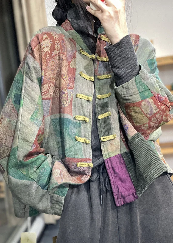 Mid - length women's down coats in a slim fit for a modern and sleek appearanceLoose Green Oriental Buttpn Patchwork Corduroy Pockets Fine Cotton Filled Coats Winter Mid - length women's down coats in a slim fit for a modern and sleek appearanceLoose Green Oriental Buttpn Patchwork Corduroy Pockets Fine Cotton Filled Coats Winter